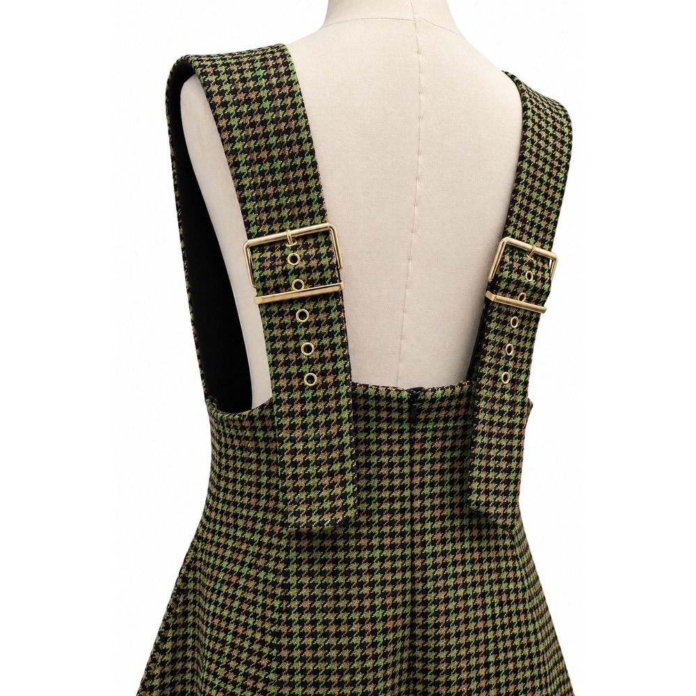 MONA NWT Wool Blend Houndstooth Pinafore Dress EU 42 Asymmetrical Buckle - Picture 6 of 11